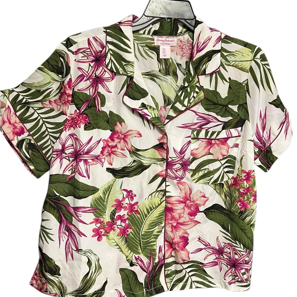 Tommy Bahama White With Floral Tropical Print Pajama Collared Short Set Sz 1X